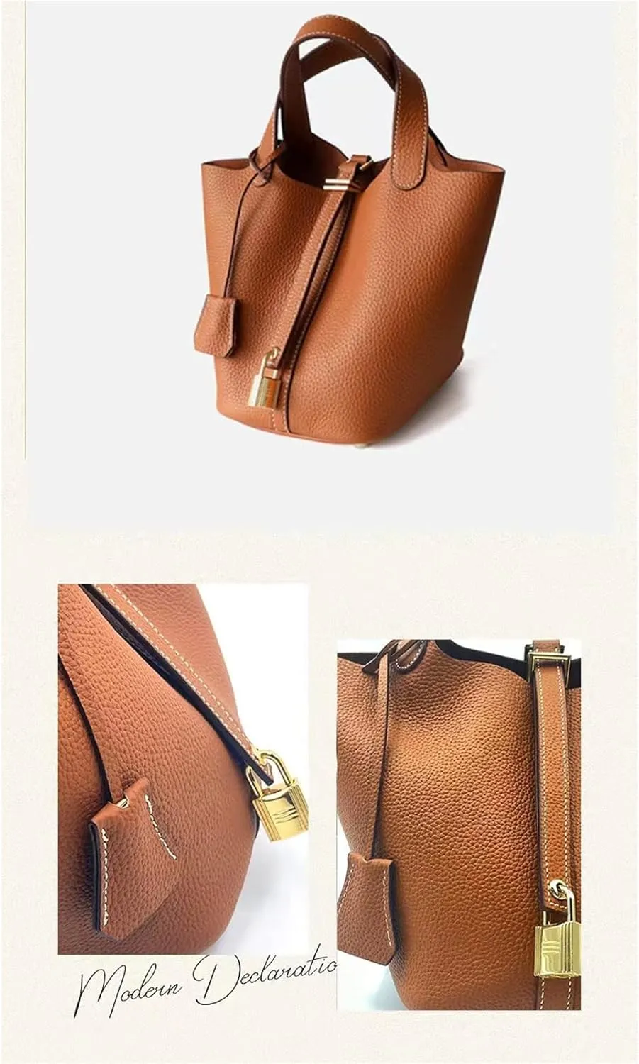 Women's Genuine Leather Basket Bag, Top Layer Cowhide Bucket Bag(01)