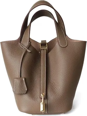 Women's Genuine Leather Basket Bag, Top Layer Cowhide Bucket Bag(01)