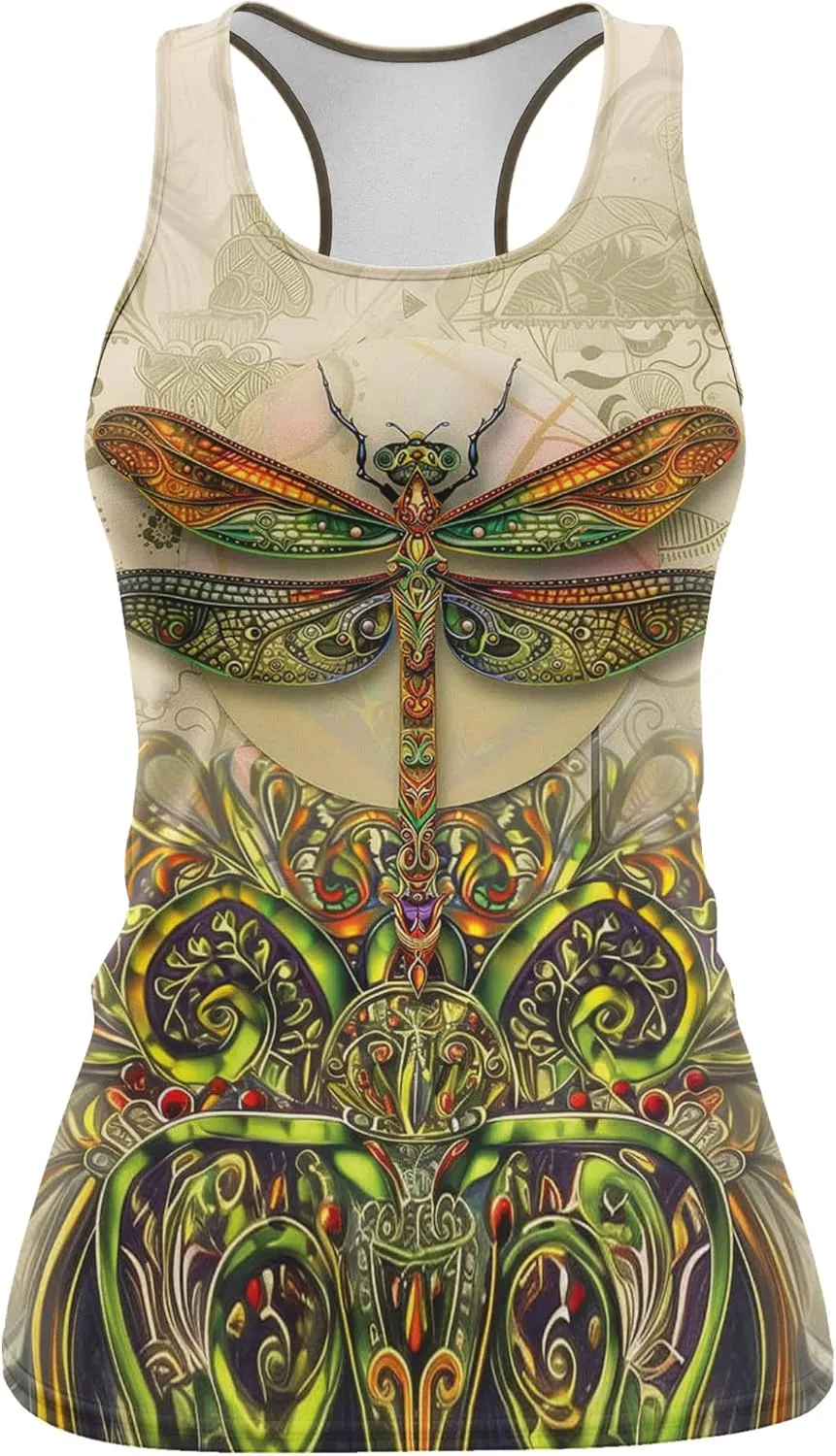 Womens Graphic Tank Tops Racerback Sleeveless Summer Hummingbird Print Top