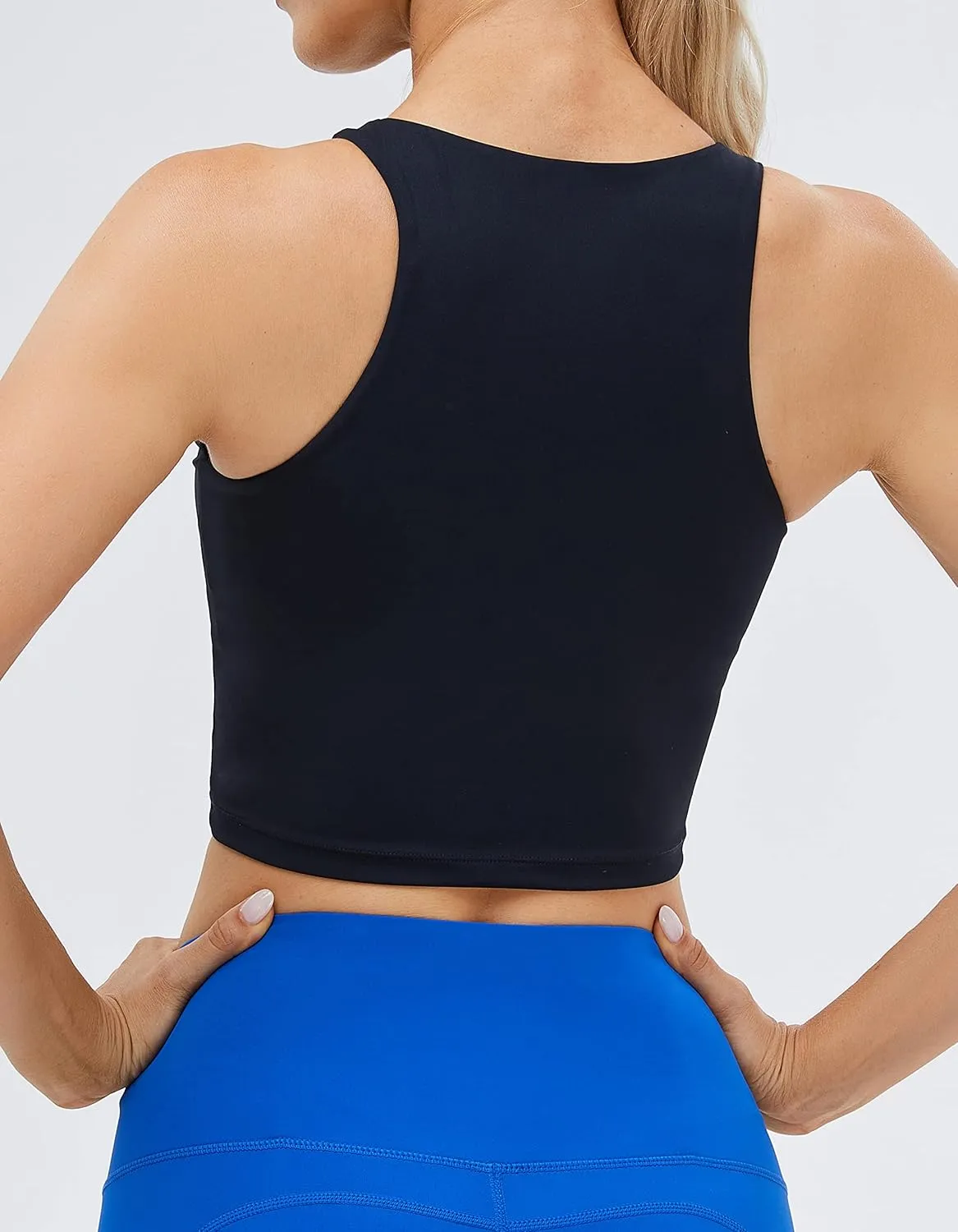 Women's High Neck Crop Top Sleeveless Racer Back Basic Workout Tank Tops Shirt