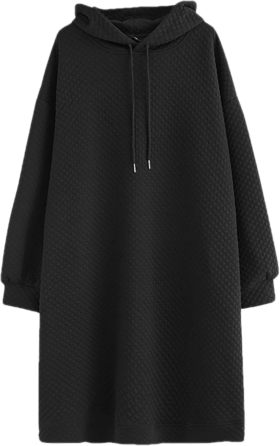 Women's Hooded Sweatshirt Dress Oversized Pullover Dresses Loose Fit Waffle Casual Hoodie Maxi Dress with Pockets