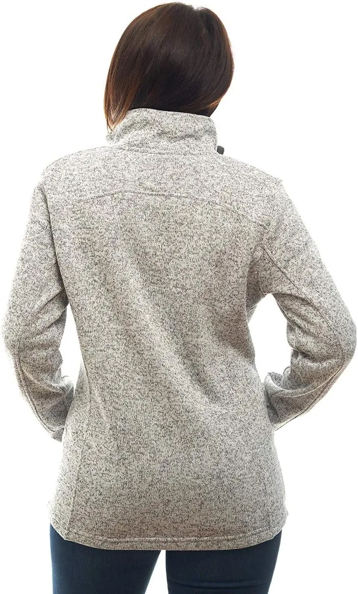 Womens Knitted Sweater Unique Speckled Zip Up Fleece Jacket, All Season Heather Cardigan