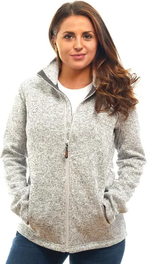 Womens Knitted Sweater Unique Speckled Zip Up Fleece Jacket, All Season Heather Cardigan
