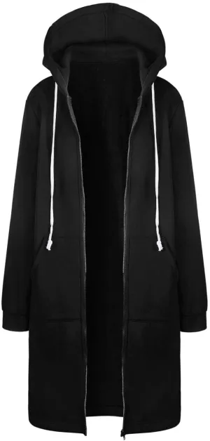 Women's Long Full Zip Hoodies Oversized Y2K Warm Sweatshirts Fleece Jacket Fashion Long Sleeve Clothes Pockets