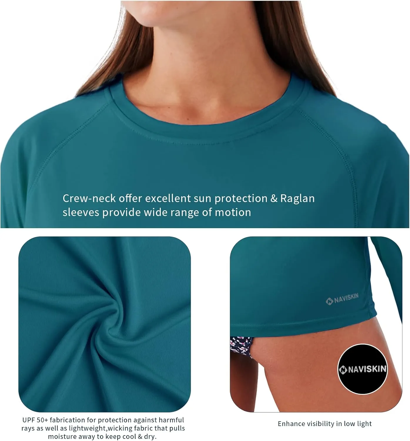 Women's Long Short Sleeve Rash Guard Swim Shirt