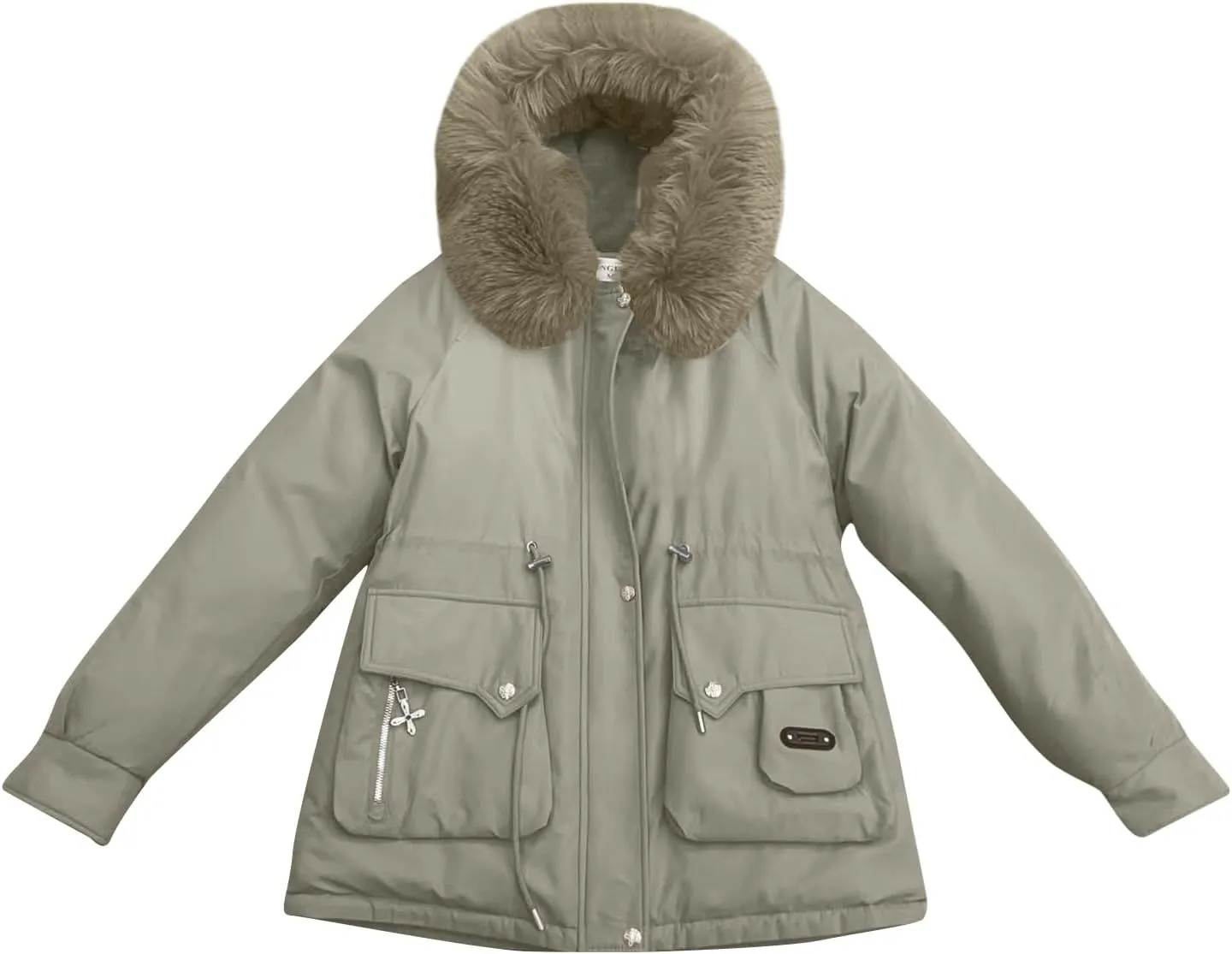 Women's Long Sleeve Winter Parka Coat With Faux Fur Hood Warm Windproof Jacket For Cold