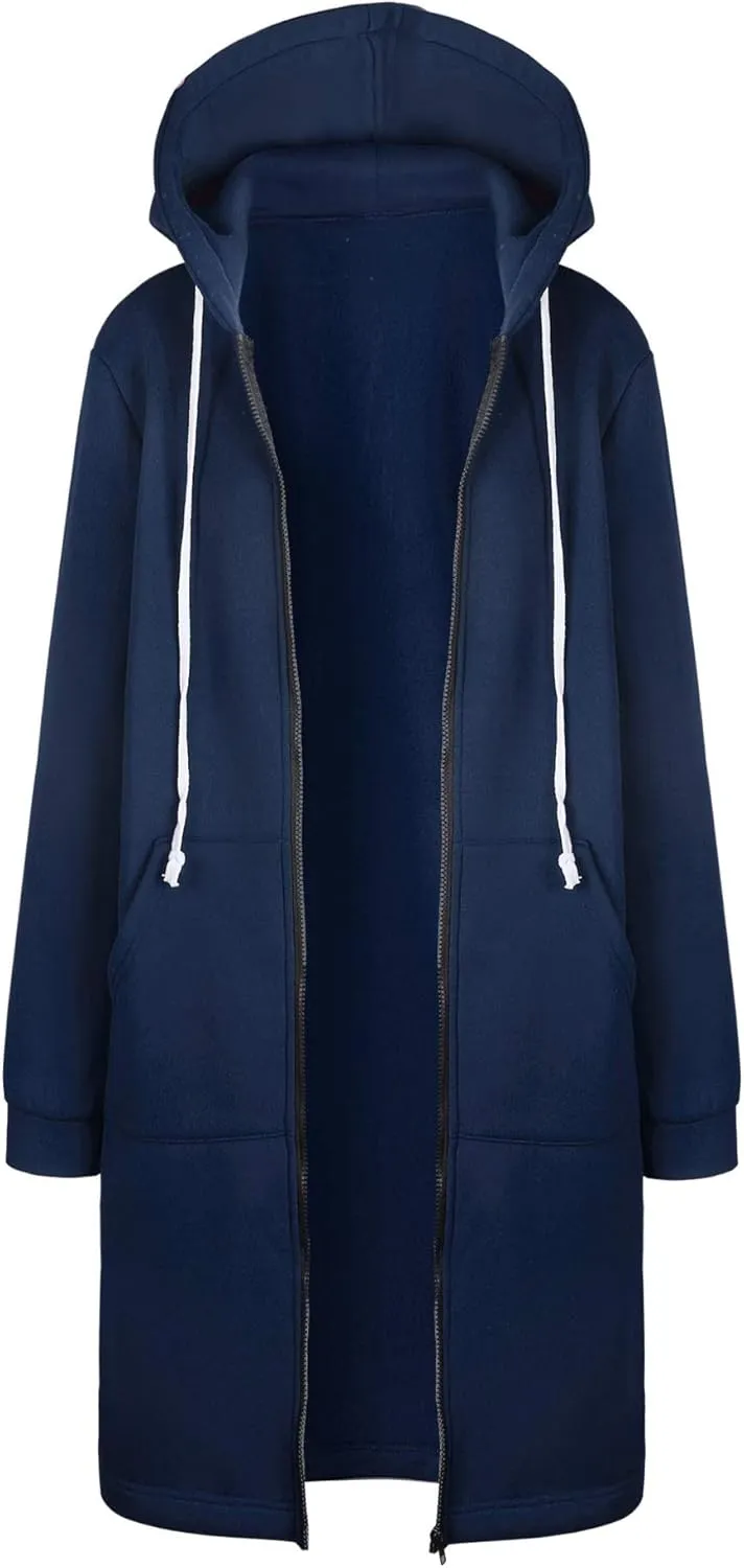 Womens Long Sleeve Zipper Long Hoodies Fall Oversized Sweatshirts Fleece Y2K Jacket with Pockets Fashion Clothes
