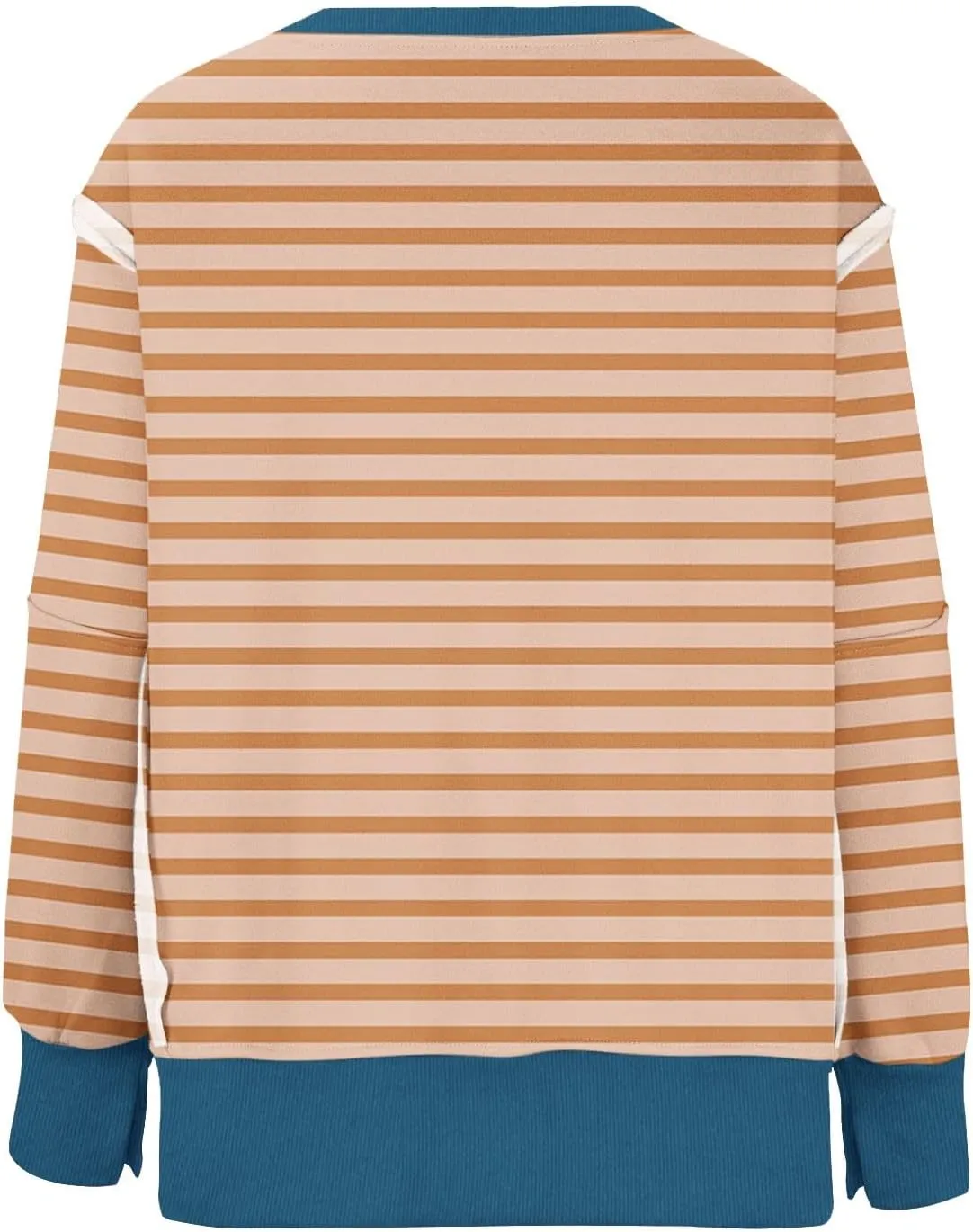 Womens Oversize Striped Sweatshirts Crew Neck Long Sleeve Top Patchwork Hoodie Irregular Hem Pullover Fall Clothes