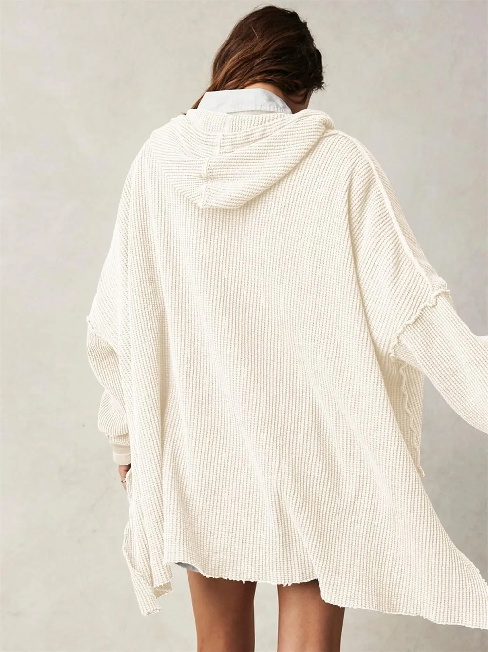 Womens Oversized Hoodie Sweatshirt with High-Low Hem and Pockets, Womens Casual Waffle Knit Hoodies