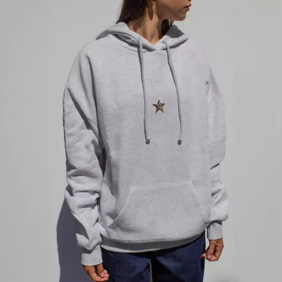 Womens Oversized Leopard Star Graphic Hoodies Long Sleeve Hoodie Pullover Hooded Sweatshirt Aesthetic Hoodie