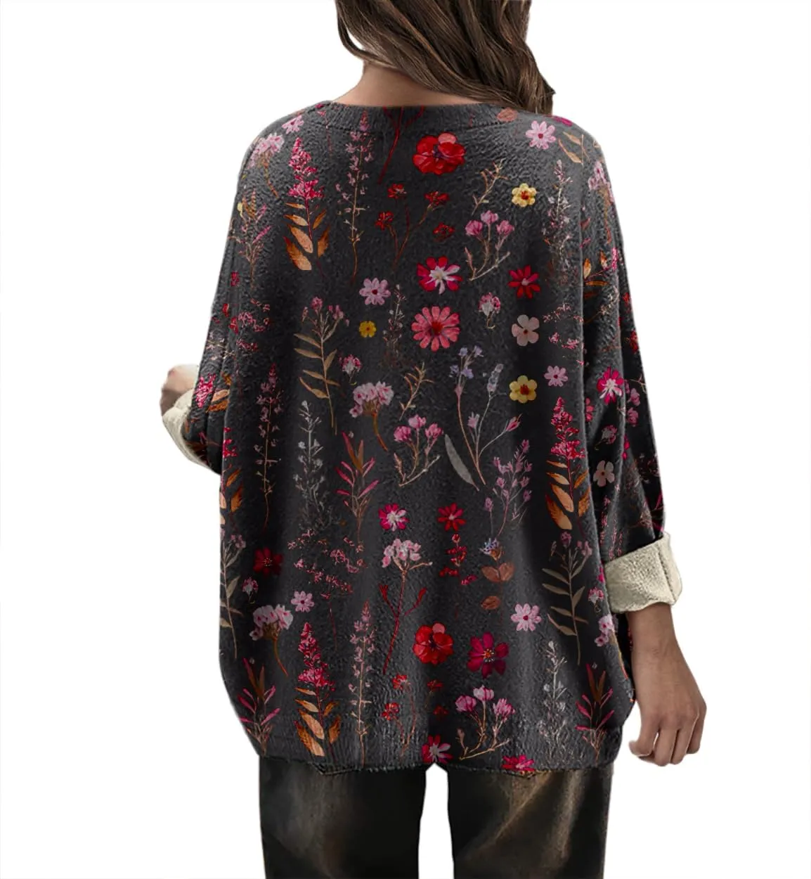 Womens Oversized Sweaters Fall 2024 Crewneck Knit Graphic Printed Pullover Sweater Tops Trendy Outfits