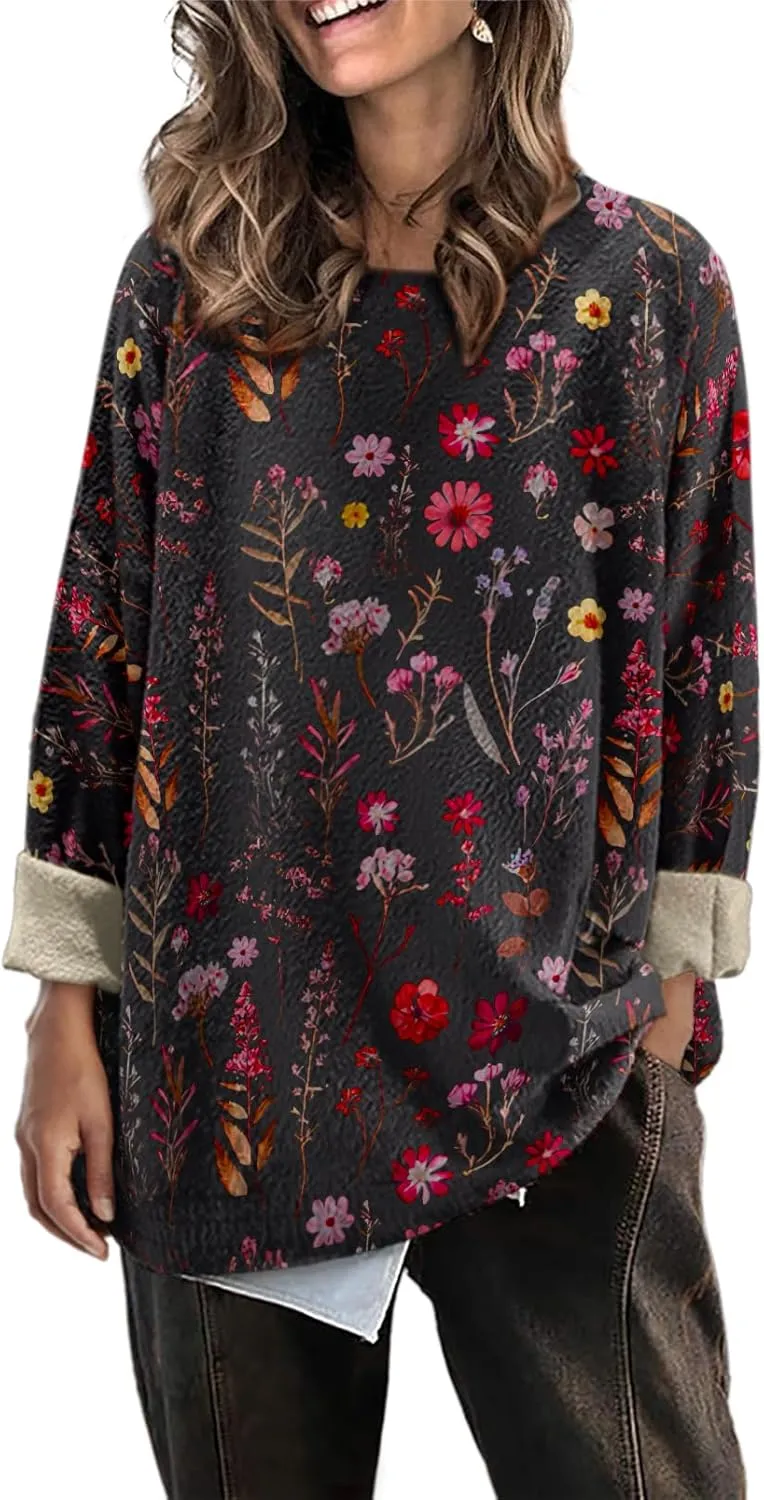 Womens Oversized Sweaters Fall 2024 Crewneck Knit Graphic Printed Pullover Sweater Tops Trendy Outfits