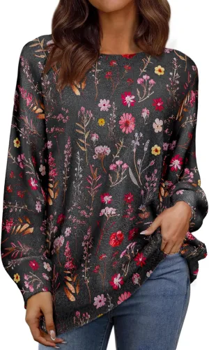 Womens Oversized Sweaters Fall 2024 Crewneck Knit Graphic Printed Pullover Sweater Tops Trendy Outfits