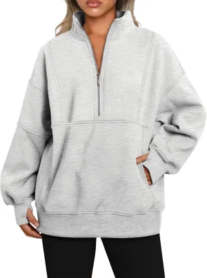 Women's Oversized Sweatshirts Long Sleeve Half Zip Fleece Pullover Tops Trendy Solid Color Fall Winter Clothes