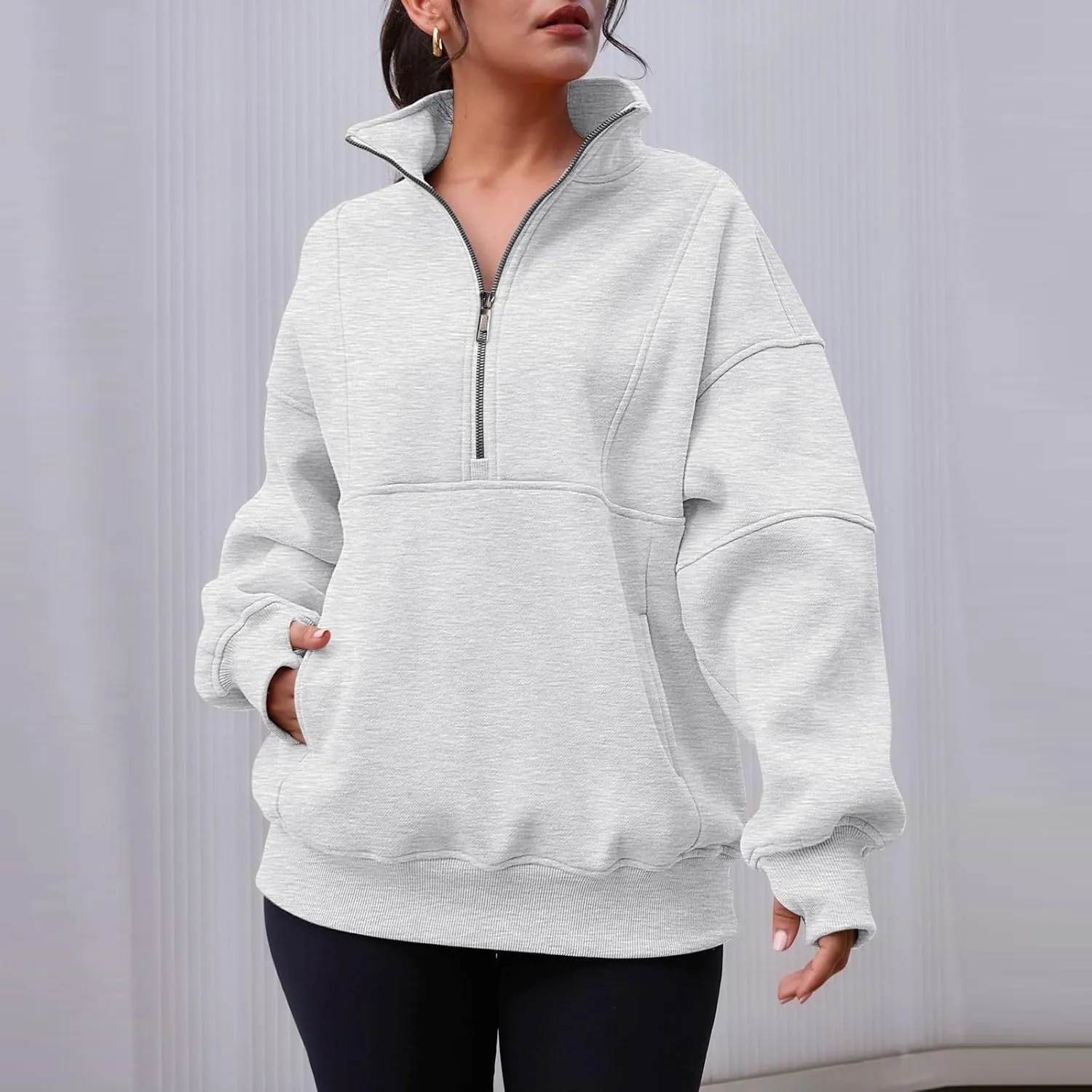 Women's Oversized Sweatshirts Long Sleeve Half Zip Fleece Pullover Tops Trendy Solid Color Fall Winter Clothes