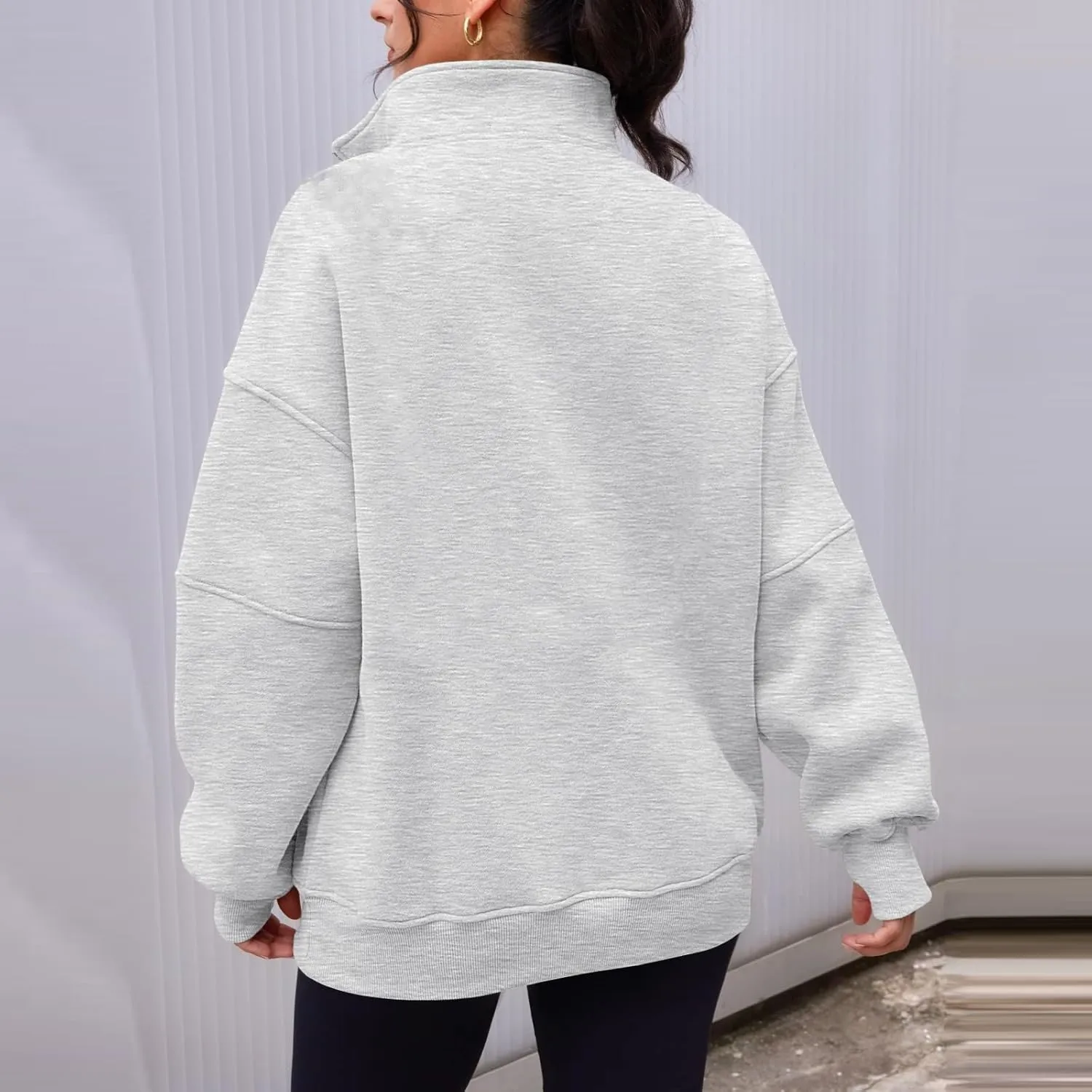 Women's Oversized Sweatshirts Long Sleeve Half Zip Fleece Pullover Tops Trendy Solid Color Fall Winter Clothes