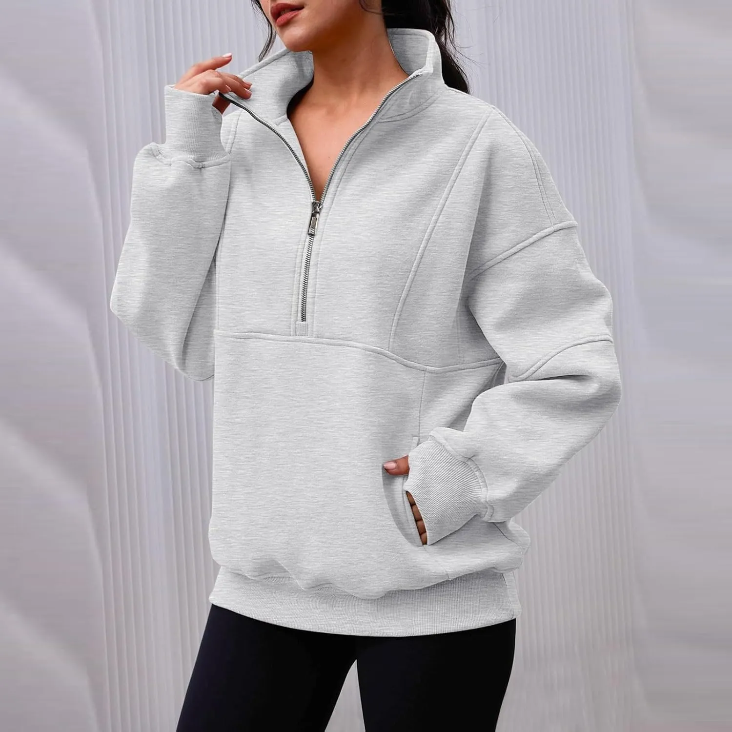 Women's Oversized Sweatshirts Long Sleeve Half Zip Fleece Pullover Tops Trendy Solid Color Fall Winter Clothes