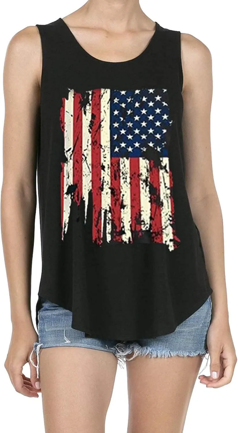 Women's Patriotic American Flag Soft Jersey Sleeveless Loose Tank Top