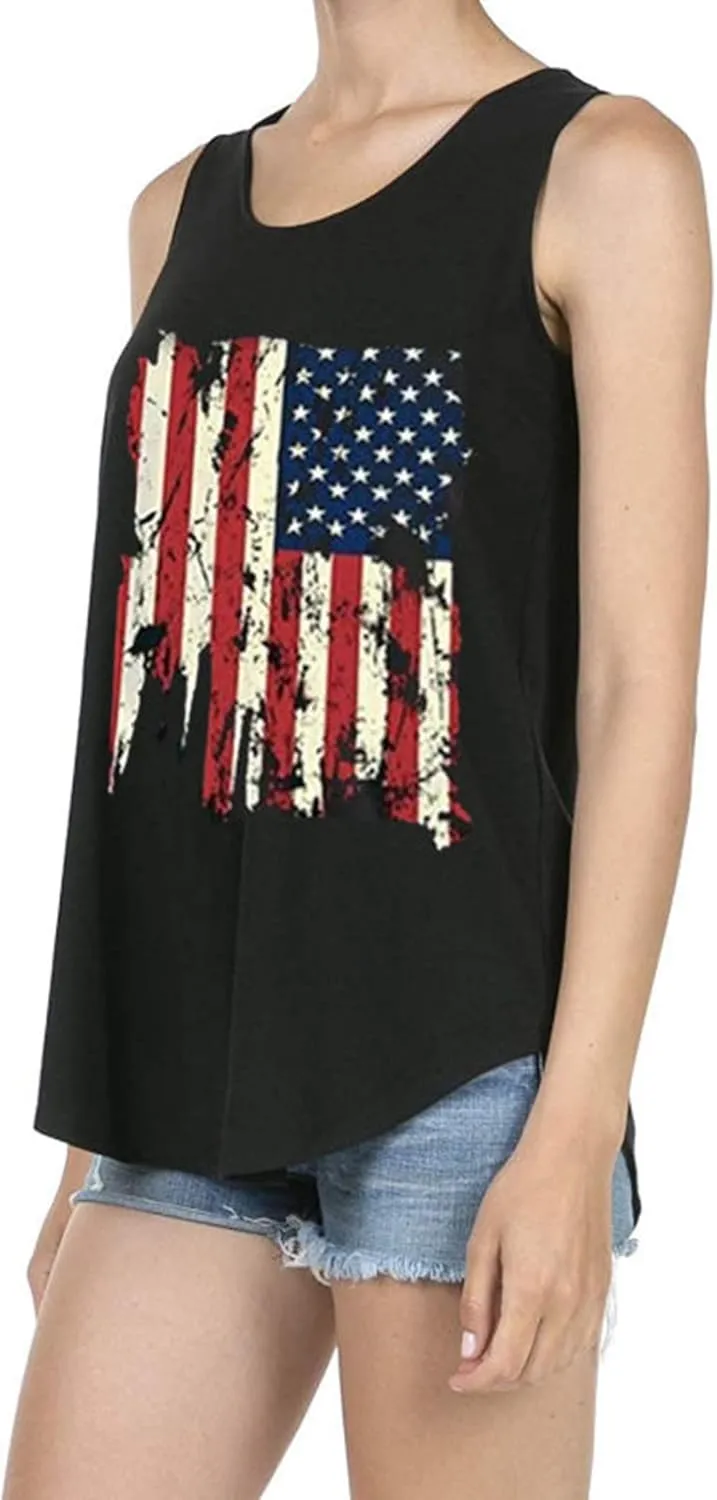 Women's Patriotic American Flag Soft Jersey Sleeveless Loose Tank Top