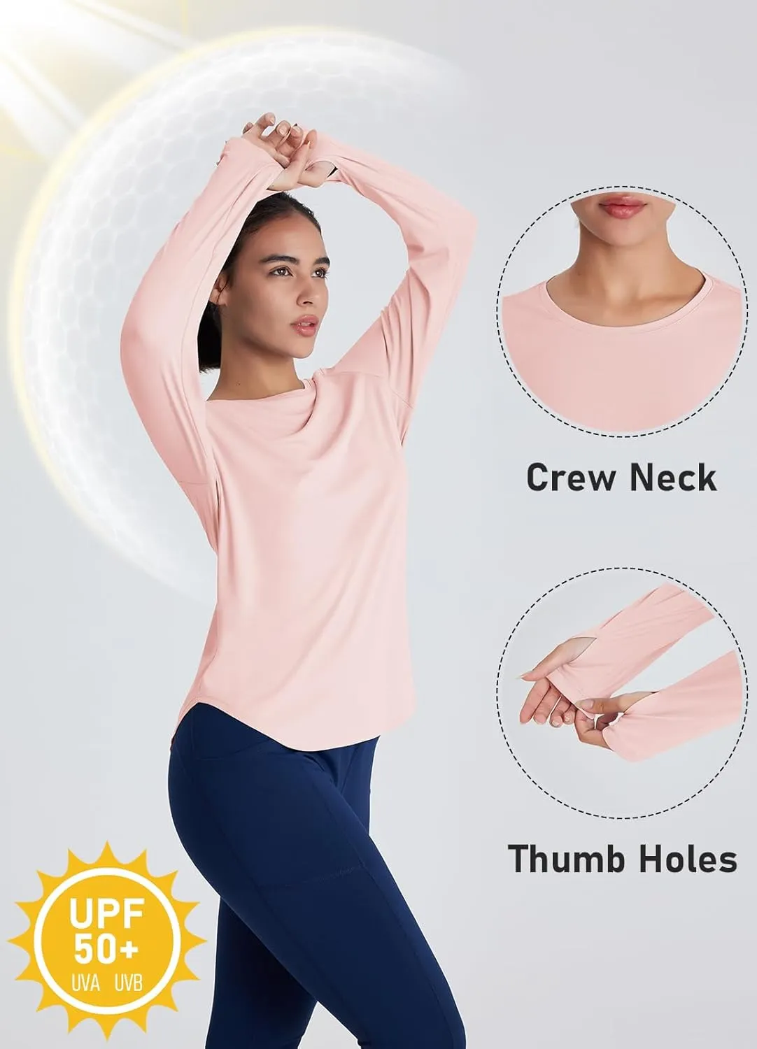 Women's Rash Guard Long Sleeve UV Sun Protection Shirts with Thin Hoodie UPF 50  Lightweight SPF Tops for Hiking