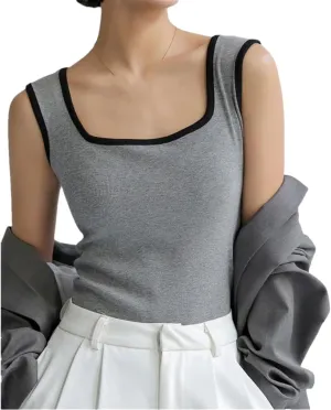Women's Ribbed Patchwork Top Vest Slim Camisole Casual Beach Tank