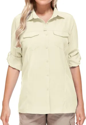 Women's Safari Clothes Long Sleeve UPF50 Sun Protection Quick Dry Shirts Hiking Camping Fishing Trave Teen Girl
