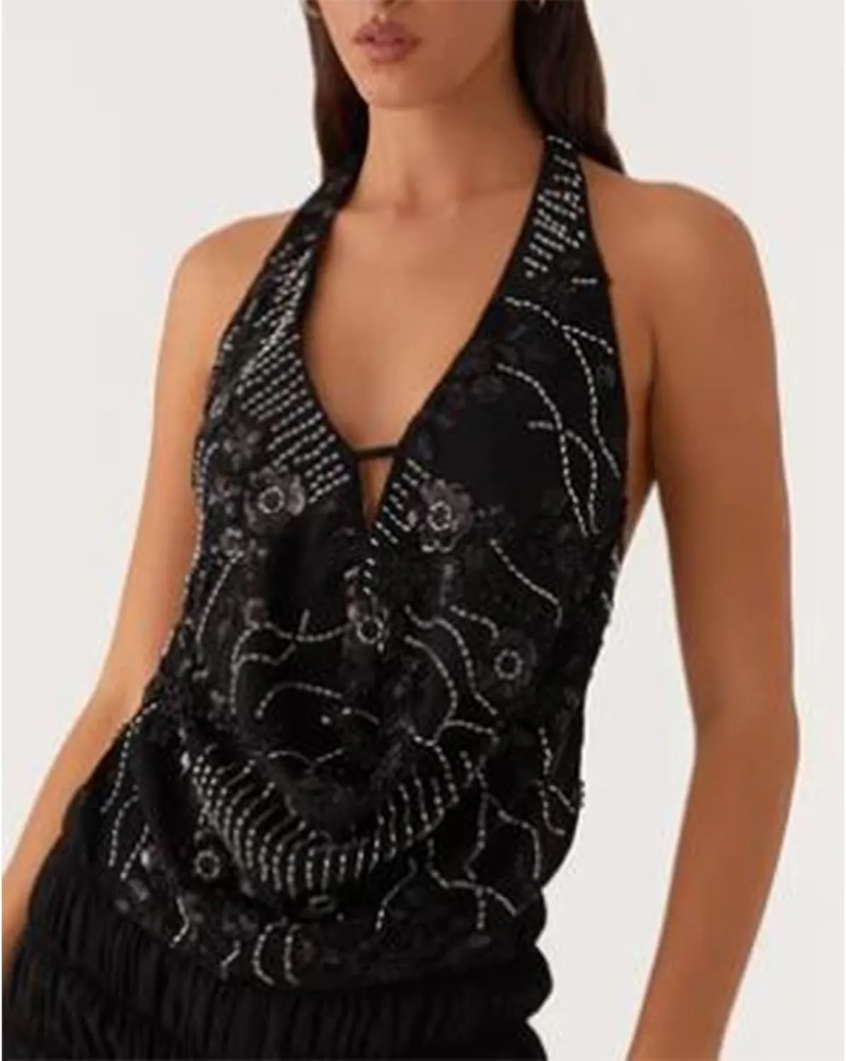 Womens Sequin Cami Tank Top Sparkly Floral Vest Sexy Pearl Rhinestone Going Out Tops Y2k Glitter Camisole