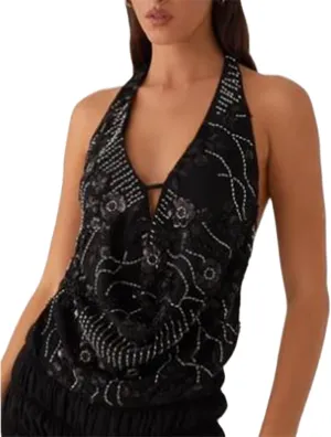 Womens Sequin Cami Tank Top Sparkly Floral Vest Sexy Pearl Rhinestone Going Out Tops Y2k Glitter Camisole