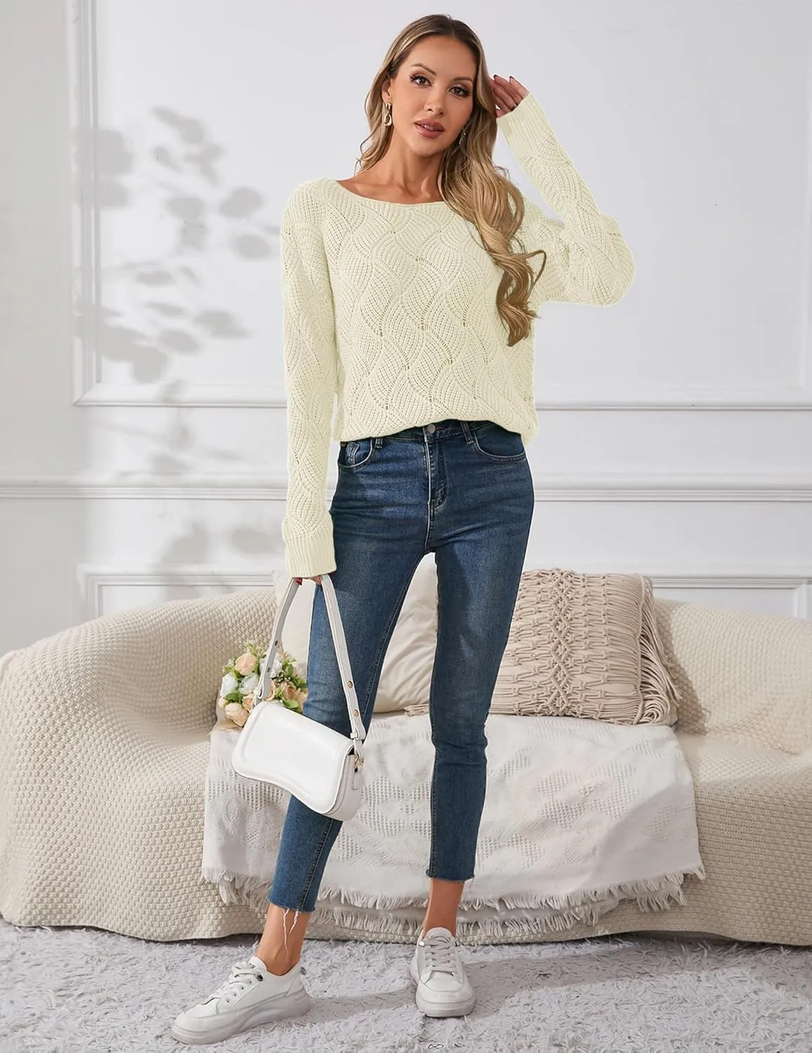 Womens Sexy Off The Shoulder Sweater Spring 2025 Trendy Lightweight Cute Crochet Knit Color Block Pullover Top