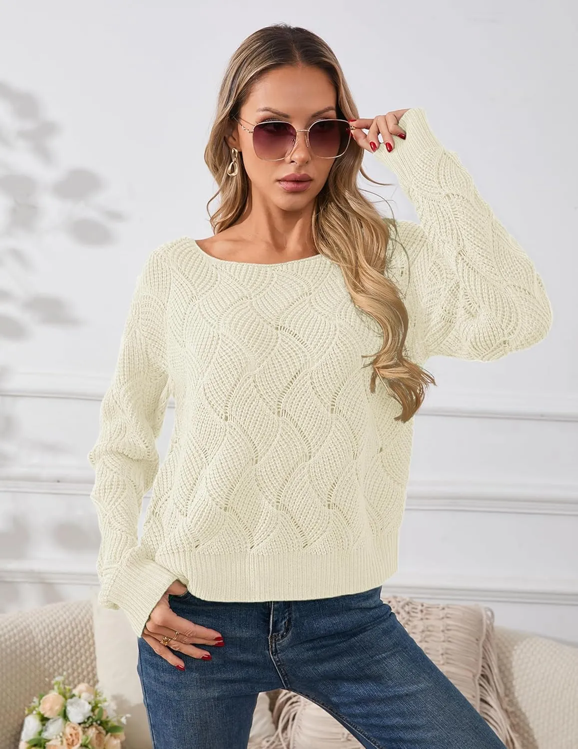 Womens Sexy Off The Shoulder Sweater Spring 2025 Trendy Lightweight Cute Crochet Knit Color Block Pullover Top