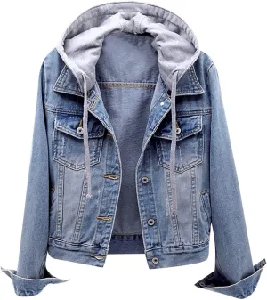 Womens Sherpa Fleece Lined Hoodie Denim Jacket 2022 Winter Jean Jacket Coats Oversized Long Sleeve Trucker Jacket Coat
