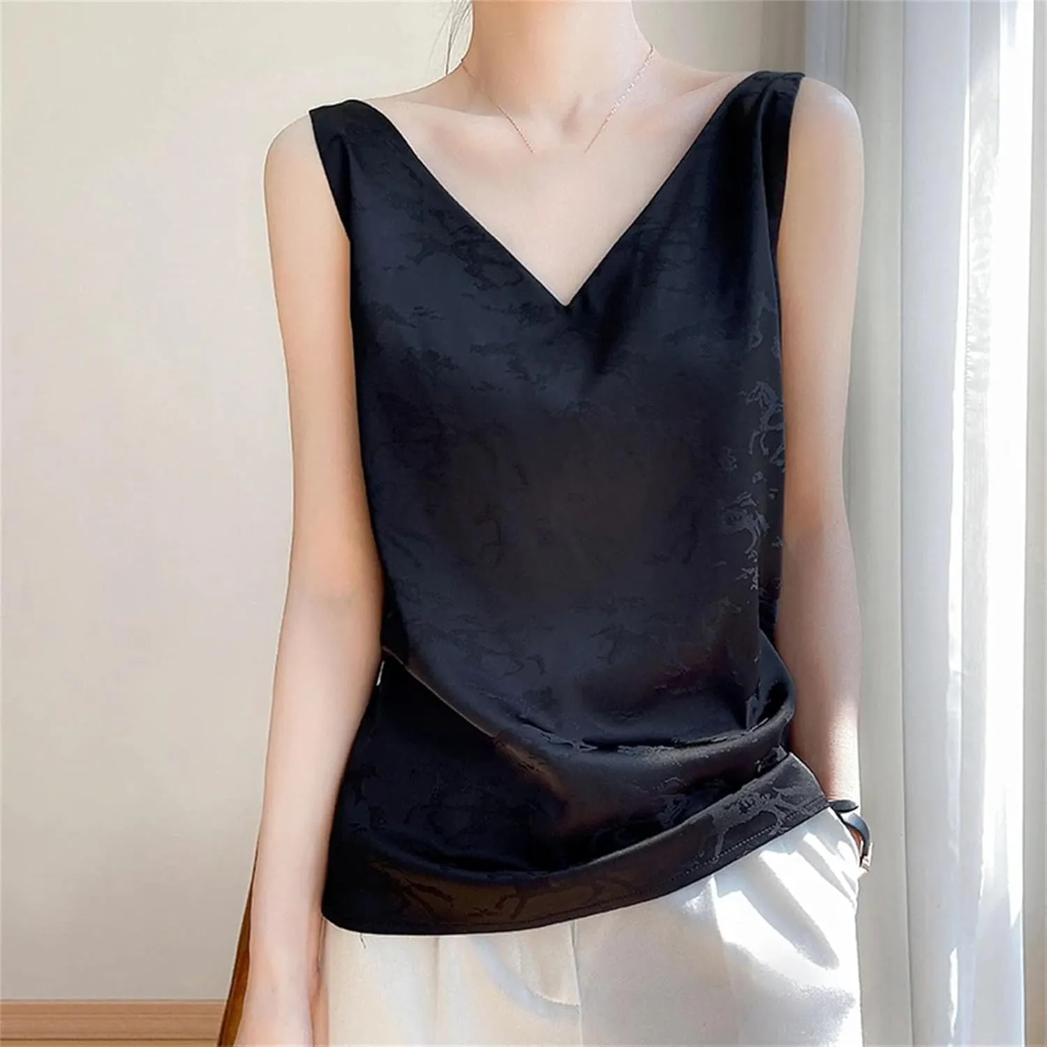 Womens Silk Camisole Silk Basic Tank Tops Casual Classic Top Loose