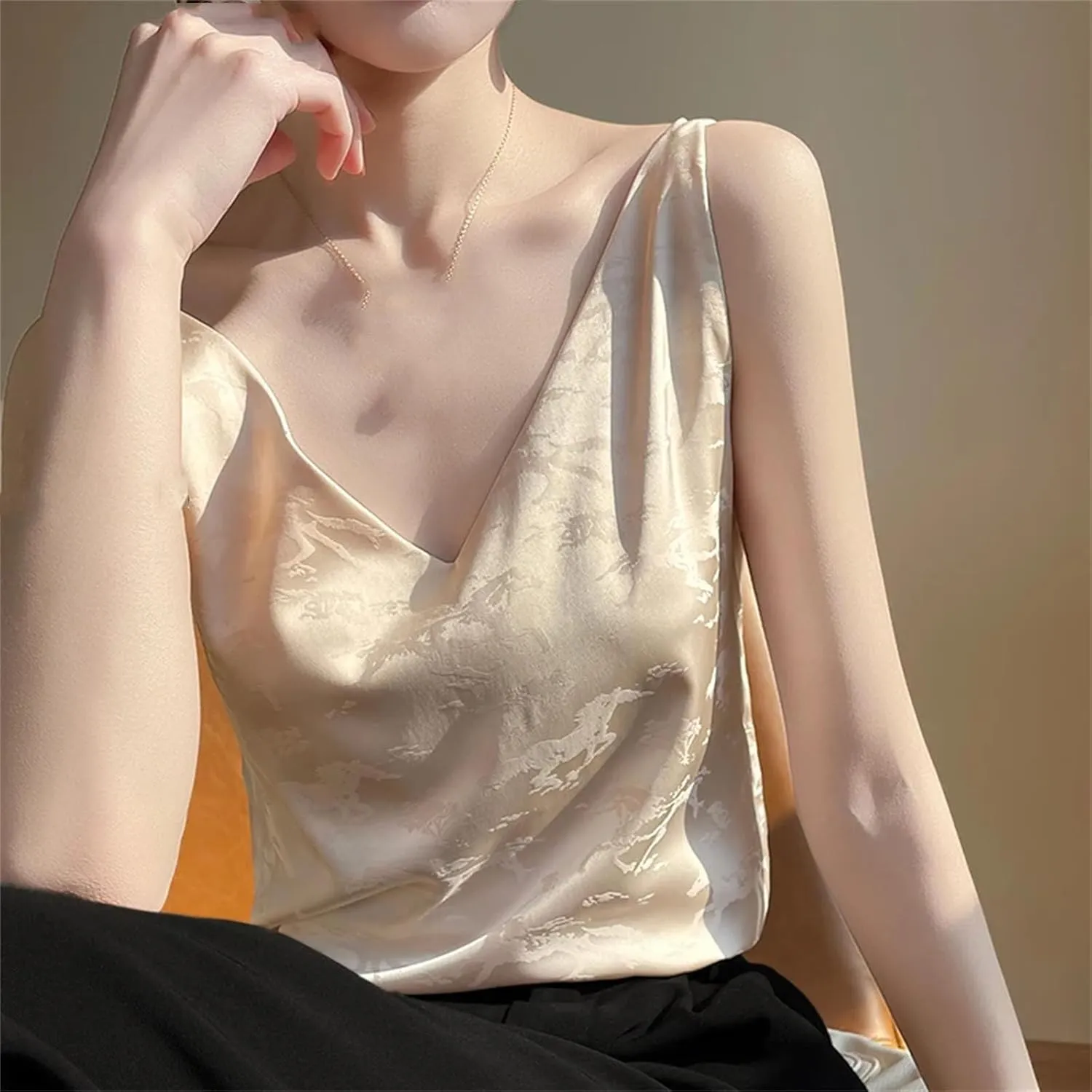 Womens Silk Camisole Silk Basic Tank Tops Casual Classic Top Loose