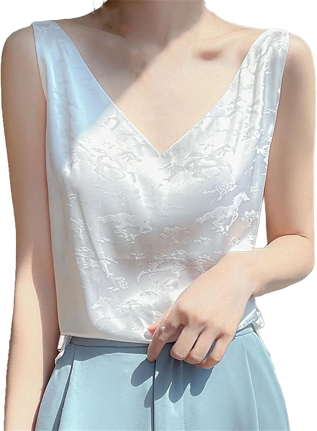 Womens Silk Camisole Silk Basic Tank Tops Casual Classic Top Loose