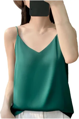 Women's Silky Camisole Sleeveless Top Satin Work Vest Casual Cami Shirt