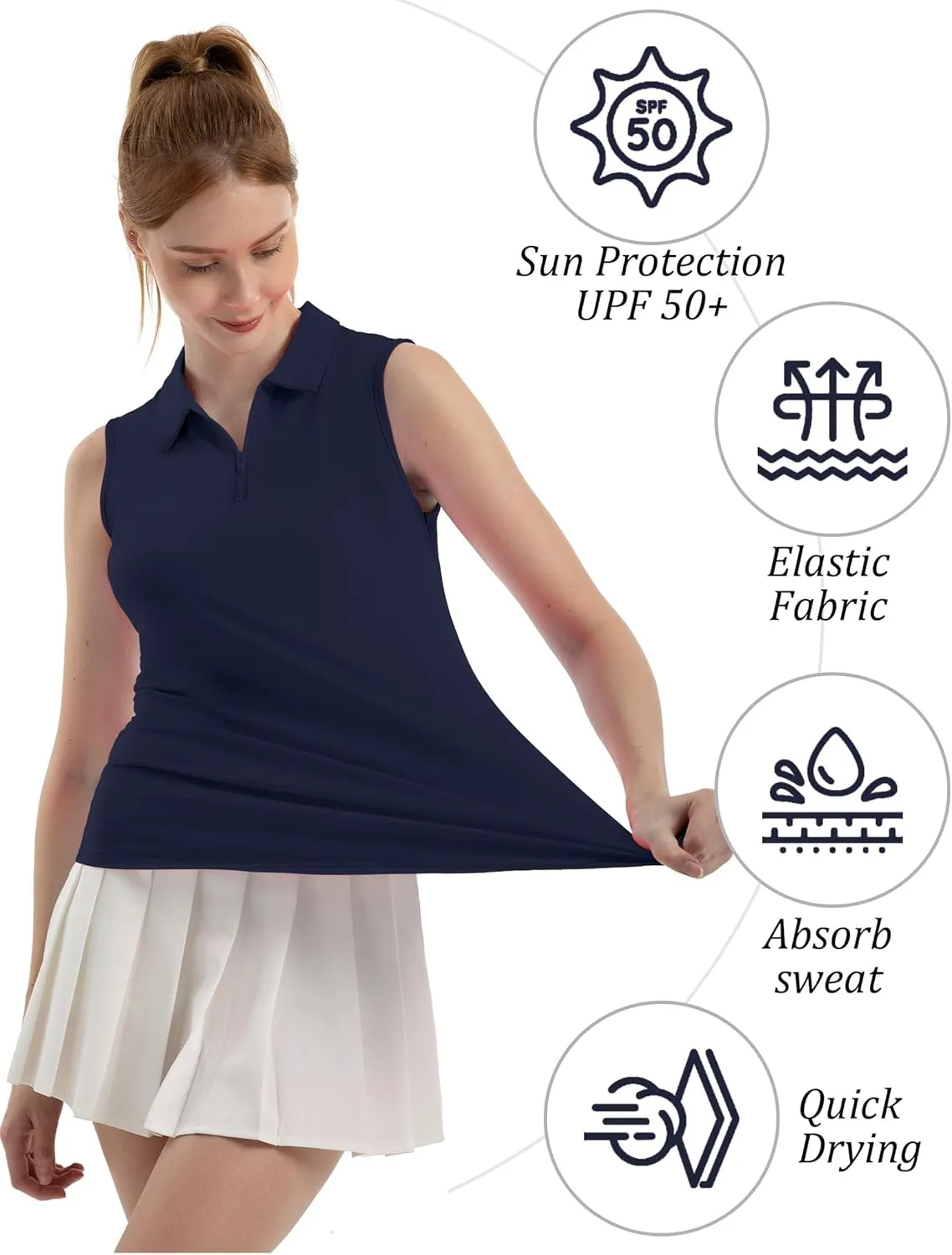 Women's Sleeveless Polo Golf Tennis Shirt Tank Tops T-Shirts V-Neck with Collar Quick Dry Workout Athletic