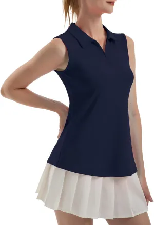 Women's Sleeveless Polo Golf Tennis Shirt Tank Tops T-Shirts V-Neck with Collar Quick Dry Workout Athletic