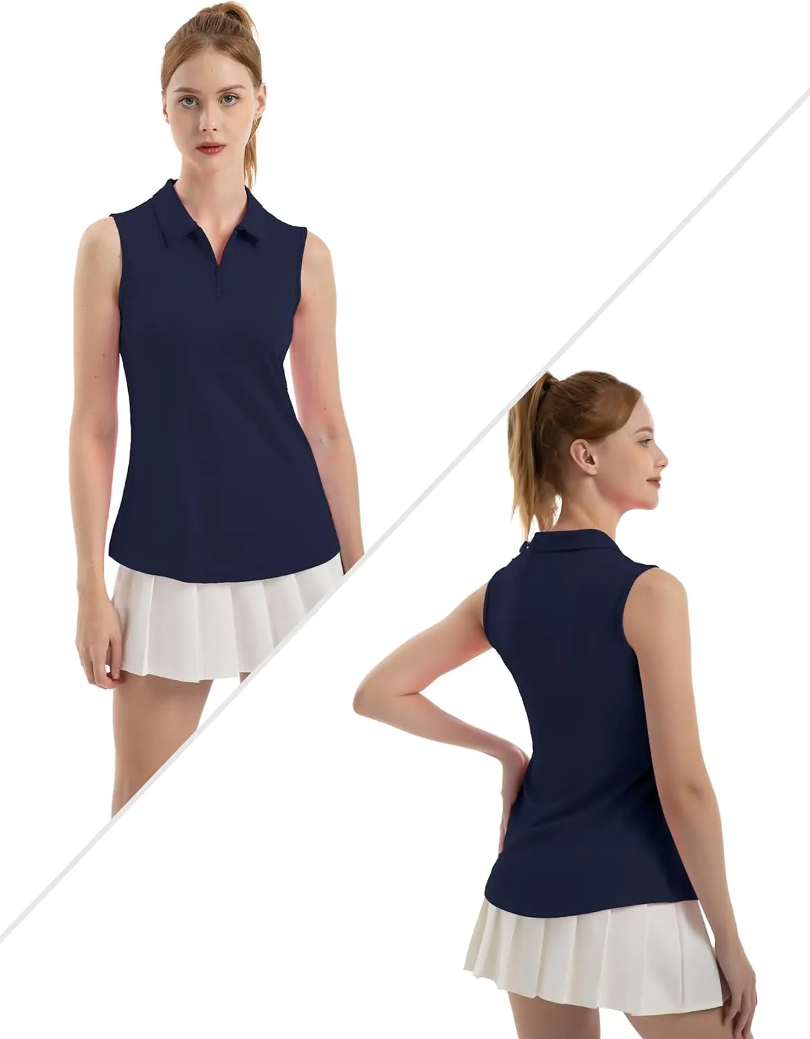 Women's Sleeveless Polo Golf Tennis Shirt Tank Tops T-Shirts V-Neck with Collar Quick Dry Workout Athletic