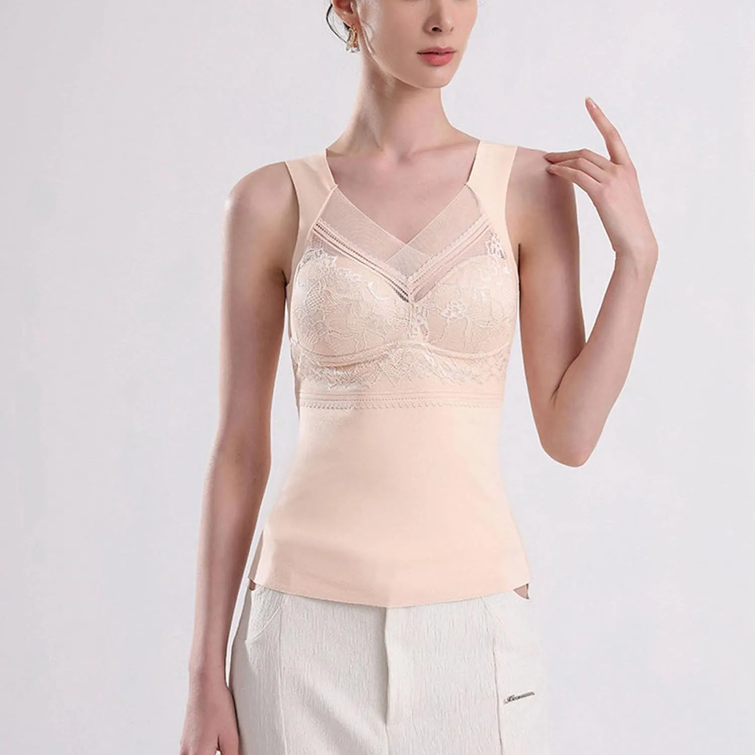 Womens Sleeveless Thermal Tank Tops Comfy Lace Warm Camisole Basic Thin Comfy Underwear Fall Baselayer V Neck Vest