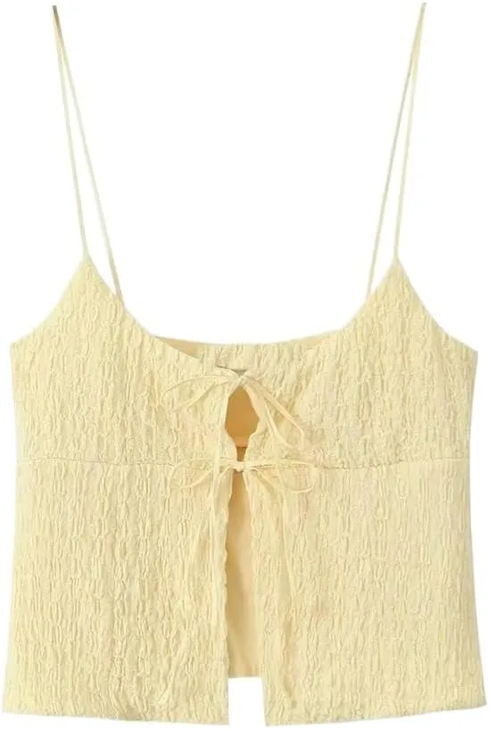 Women's Summer Casual Camisole Top with French Texture and Backless Design
