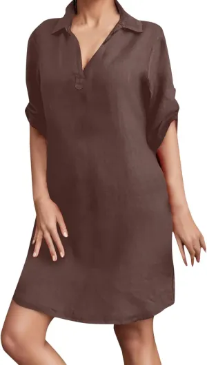 Women's Summer Midi Shirt Dresses Button Down 1/2 Sleeve Lapel Casual Cotton Linen Dress Linen Shirt Dress Loose Maxi Dresses
