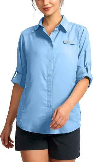 Womens Sun Protection Fishing Shirt with Zipper Pockets Lightweight SPF Long Sleeve Shirts for Hiking Safari