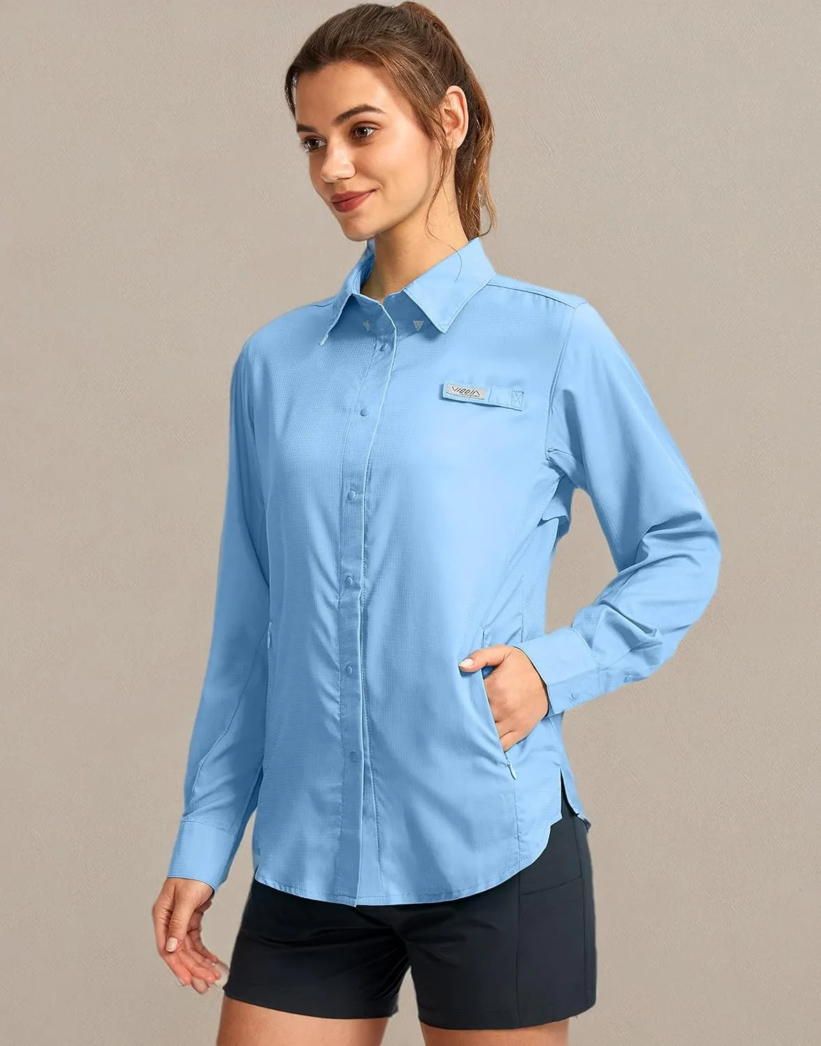 Womens Sun Protection Fishing Shirt with Zipper Pockets Lightweight SPF Long Sleeve Shirts for Hiking Safari