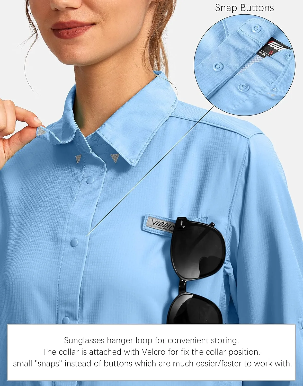 Womens Sun Protection Fishing Shirt with Zipper Pockets Lightweight SPF Long Sleeve Shirts for Hiking Safari