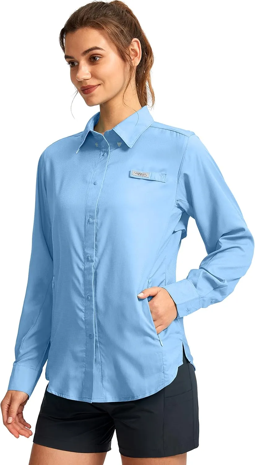 Womens Sun Protection Fishing Shirt with Zipper Pockets Lightweight SPF Long Sleeve Shirts for Hiking Safari