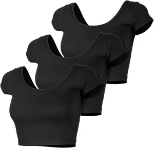 Womens Trendy Solid Color Basic Scooped Neck and Back Crop Top