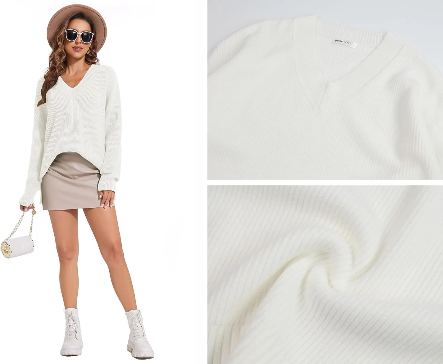 Women's V Neck Oversized Sweaters for Women Off Shoulder Loose Knit Jumper Pullover Tops