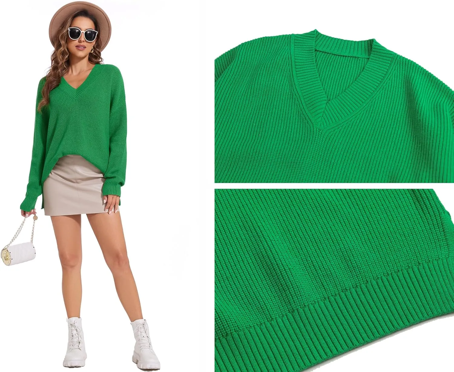 Women's V Neck Oversized Sweaters for Women Off Shoulder Loose Knit Jumper Pullover Tops