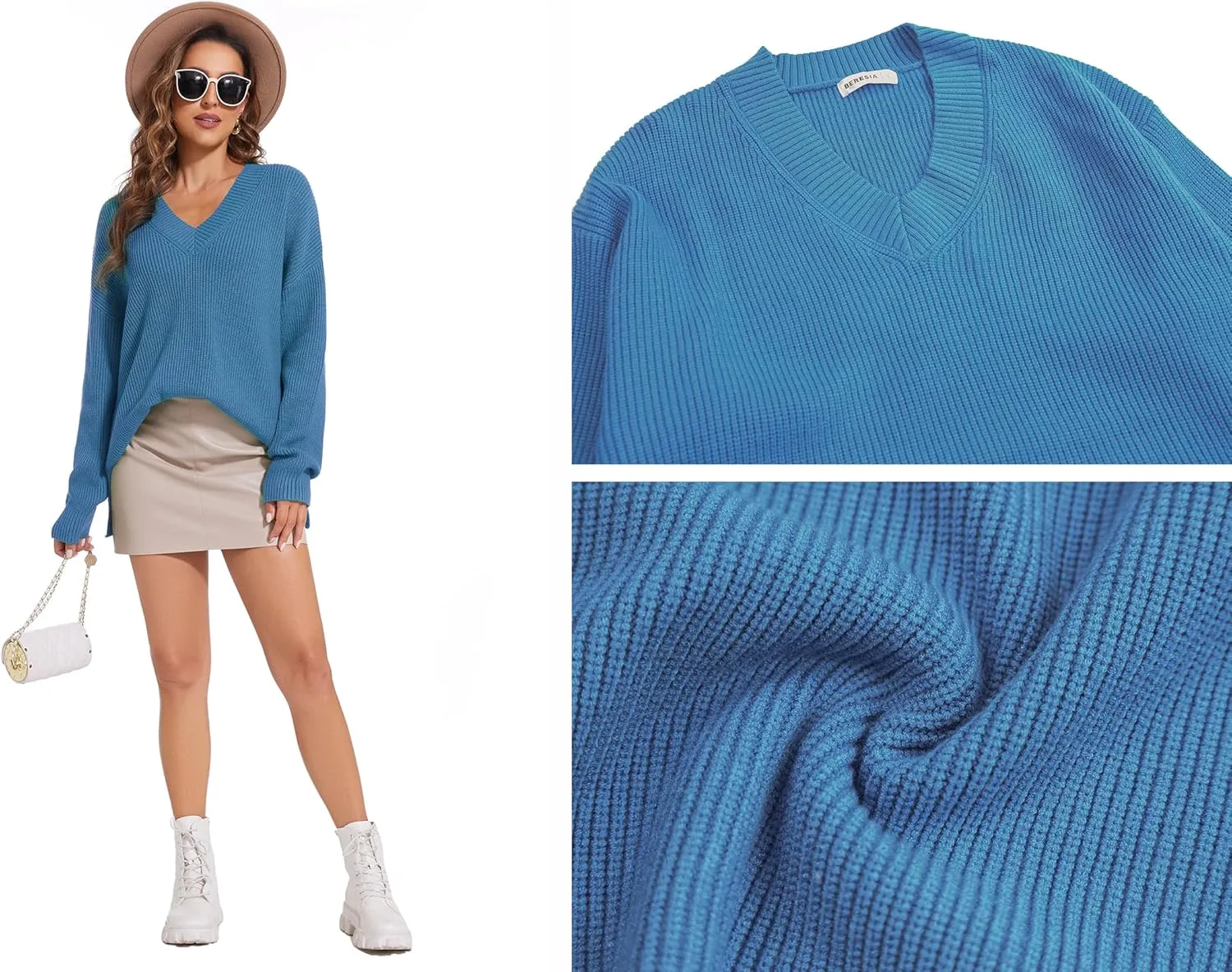 Women's V Neck Oversized Sweaters for Women Off Shoulder Loose Knit Jumper Pullover Tops