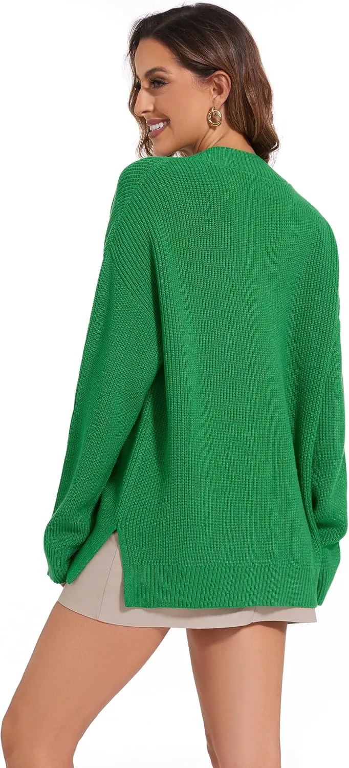 Women's V Neck Oversized Sweaters for Women Off Shoulder Loose Knit Jumper Pullover Tops